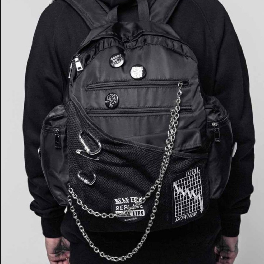 Disturbia patch and chain backpack!! Comes with custom patches and pins. MCR